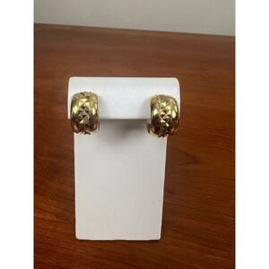 Monet Vintage Gold Tone Clip On Hoop Earrings Diamond Cut Textured Wide Chunky